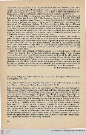 [Rezension von: Friedrich Karl Dörner, Vom Bosporus zum Ararat. Reise- und Fundberichte aus Kleinasien (Kulturgeschichte der antiken Welt)]