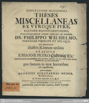 Disputatione Inaugurali Theses Miscellaneas Ex Utroque Iure