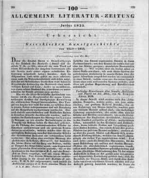 Uebersicht der griechischen Kunstgeschichte von 1829-1835 (Fortsetzung von Nr. 99)
