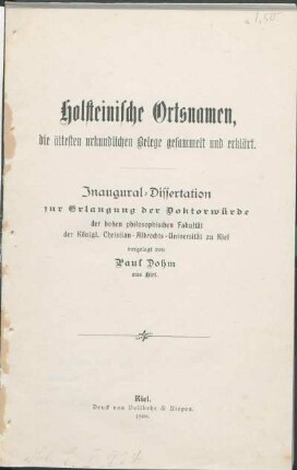Holsteinische Ortsnamen : die ältesten urkundlichen Belege gesammelt und erklärt