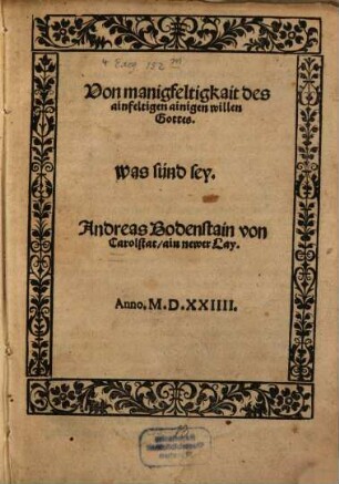Von manigfeltigkait des ainfeltigen ainigen willen Gottes