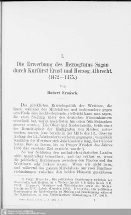I. Die Erwerbung des Herzogtums Sagan durch Kurfürst Ernst und Herzog Albercht