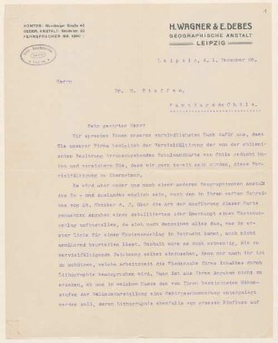 Brief der Geographischen Anstalt H. Wagner & E. Debes an Hans Steffen
