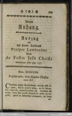 Vierter Anhang. Auszug aus des Herrn Cardinals Prosper Lambertini Buch de Festis Jesu Christi