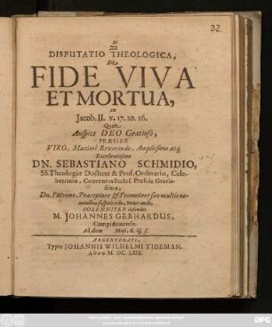 Disputatio Theologica, De Fide Viva Et Mortua : ex Jacob. II. v. 17. 20. 26.