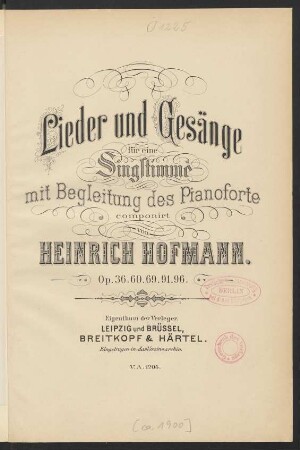 Lieder und Gesänge für eine Singstimme mit Begleitung des Pianoforte : Op. 36, 60, 69, 91, 96