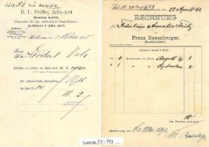 Rechnungen, Briefbögen, Postkarten u. ä. von Heilbronner Firmen mit typografischer Gestaltung Anfangsbuchstabe O, P, R