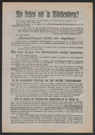 Aufforderung zur Wahl der Unabhängigen Sozialdemokratie "Wo stehen wir in Württemberg ?", Unabhängige Sozialdemokratische Partei Württembergs, 33x24 cm