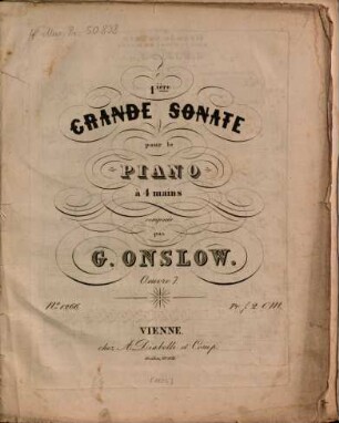 1.ière grande sonate : pour le piano à 4 ms. ; oeuv. 7