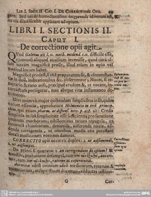 Sectio II. Caput I. De correctione opii agit.