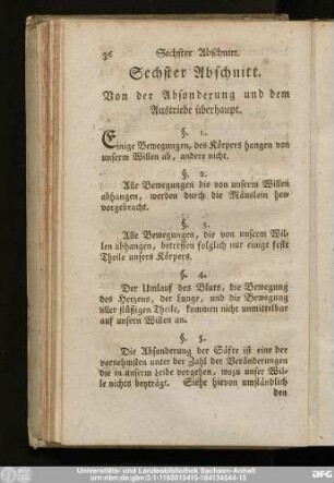 Sechster Abschnitt. Von der Absonderung und dem Austriebe überhaupt.