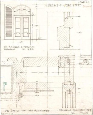 Fischer, Theodor; Schweinfurt (Bayern); Basaltwerke, Verwaltungs-Gebäude - Vorderfront der Loggia 1. OG (Ansicht, Details)