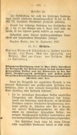 Allgemeine Verfügung vom 11. Mai 1867