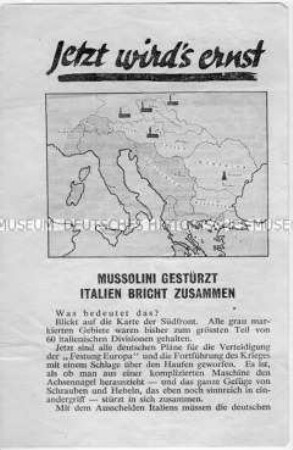 Abwurf-Flugblatt der Alliierten zum Sturz von Mussolini