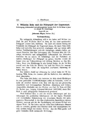 Wilhelm Rein und die Pädagogik der Gegenwart : Lebensgang, Lebensarbeit und pädagogisches System Prof. Dr. W. Reins in Jena zu seinem 70. Geburtstage