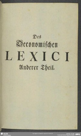 Des Oeconomischen Lexici Anderer Theil