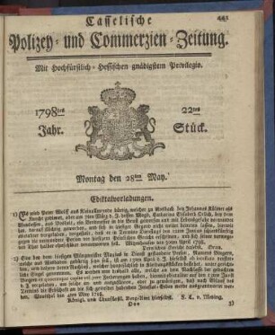 22tes Stueck, Montag den 28ten May 1798