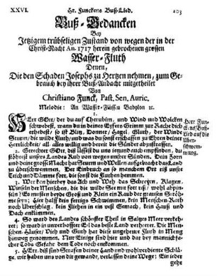 Buß-Gedancken Bey Jetzigem trübseligen Zustand von wegen der [...] herein gebrochenen grossen Wasser-Fluth [...]