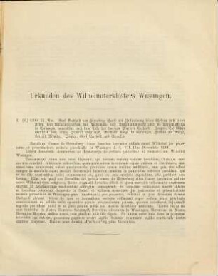 Aus Wasungens vergangenen Tagen : mit einem Urkundenbuche, 1,2. Urkunden des Wilhelmiter-Klosters Wasungen und der incorporierten Pfarrei