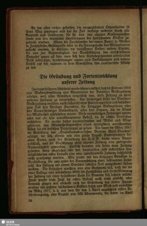 Die Gründung und Fortentwicklung unserer Zeitung