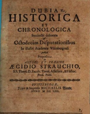 Dubia Historica Et Chronologica