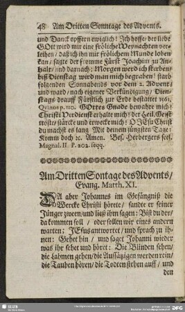 Am Dritten Sontage des Advents, Evang. Matth. XI
