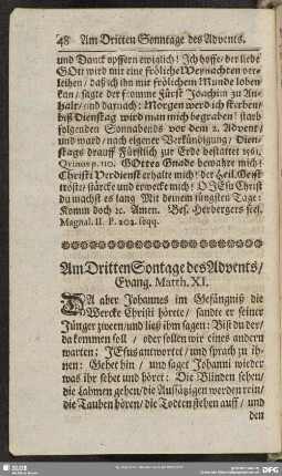 Am Dritten Sontage des Advents, Evang. Matth. XI