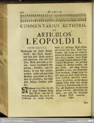 Commentarius Authoris, Ad Articulos Leopoldi I.