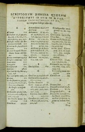 Scriptorum Nomina Quorum Autoritate In Suis In M. Varonem Coniectaneis Et Notis Josephus Scaliger usus est.