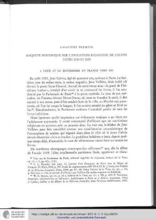 Chapitre premier - Enquête historique sur l'évolution religieuse de Calvin entre 1523 et 1539