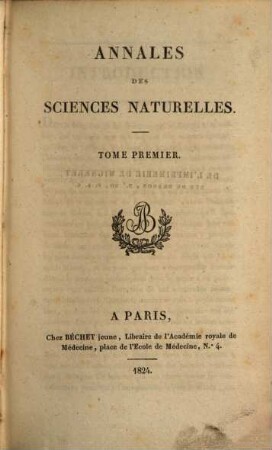 Annales des sciences naturelles. 1. 1824