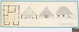 Winne[ke]ndonk ([Land]Kreis Geldern): Hemmerskat. Haupthaus (Grundriss, Querschnitt, zwei Ansichten)
