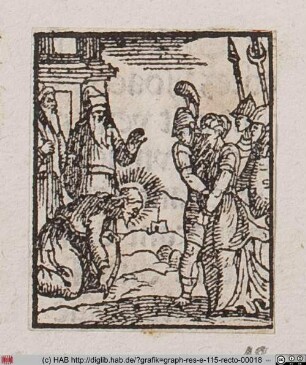 Jesus beugt sich vor Soldaten.