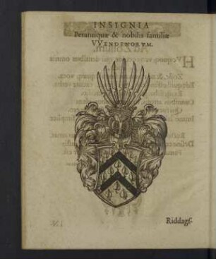 Insignia Perantiquae & nobilis familiae VVendenorum.