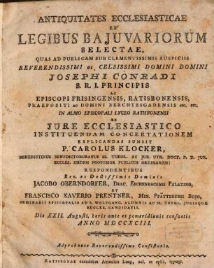 Antiquitates Ecclesiasticae Ex Legibus Bajuvariorum Selectae