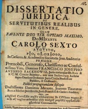 Diss. iur. de servitutibus realibus in genere