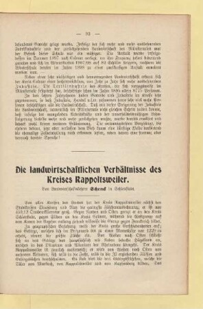 Die landwirtschaftlichen Verhältnisse des Kreises Rappoltsweiler