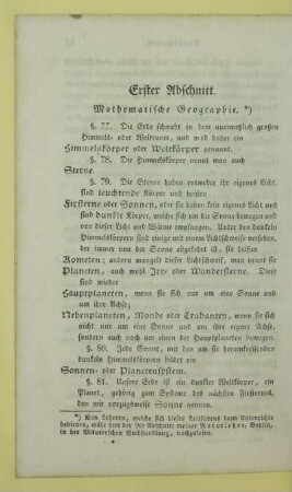 Erster Abschnitt. Mathematische Geographie