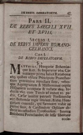 Sectio I. De Rebus Imperii Romano-Germanici.