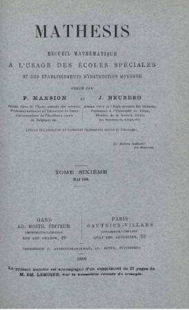 TOME SIXIÉME. MAI 1886.