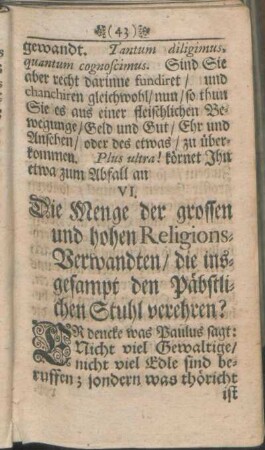 VI. Die Menge der grossen und hohen Religions-Verwandten / die insgesampt den Päbstlichen Stuhl verehren?