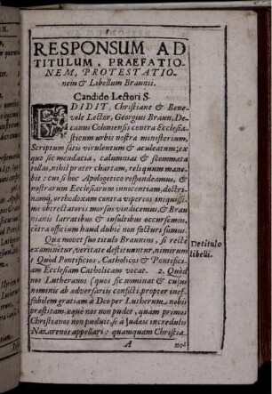 Responsum Ad Titulum, Praefationem, Protestationem & Libellum Braunii