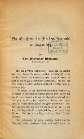 Der Grabstein des Bruders Berthold von Regensburg : [S. A. d. Verhdlg. d. hist. Ver. d. Oberpfalz, Bd. 38]