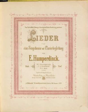 Lieder : für eine Singstimme mit Clavierbegleitung ; No. 1. Sonntagsruhe, No. 2. 's Sträußle ; Frau Emilie Welti-Herzog in freundschaftlicher Verehrung gewidmet