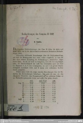 Beobachtungen des Cometen II 1862