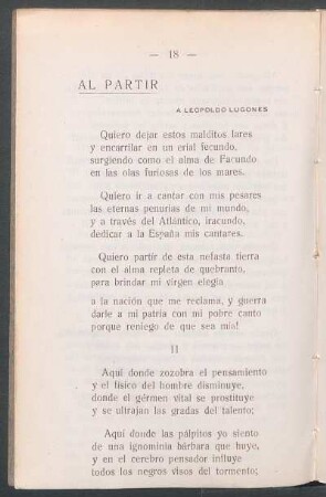 Al partir : A Leopoldo Lugones