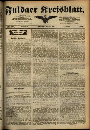 Erste Ausgabe vom Samstag, den 15. Mai 1909.