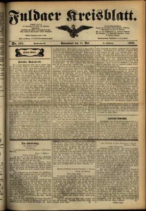 Erste Ausgabe vom Samstag, den 15. Mai 1909.