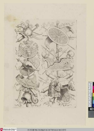[Le premier trophée offre au milieu un vase cassé; Trophies with a Broken Vase; Trophäen mit einer zerbrochenen Vase]
