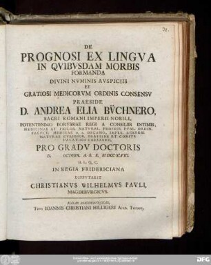 De Prognosi Ex Lingva In Qvibvsdam Morbis Formanda